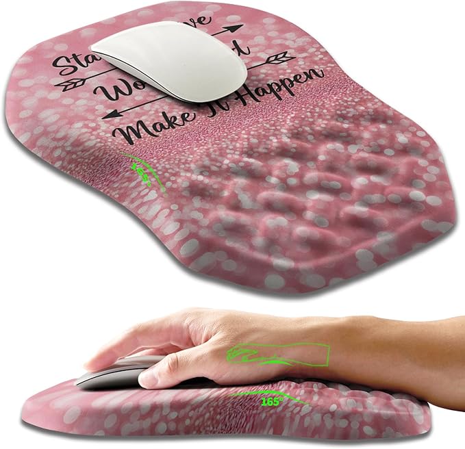 Ergonomic Slope Mouse Pad Wrist Support, Wrist Rest Mousepad for Carpal Tunnel Pain Relief with Massage Bulge and Slow Rebound Memory Foam (12x8 inch, Pink Stay Positive)