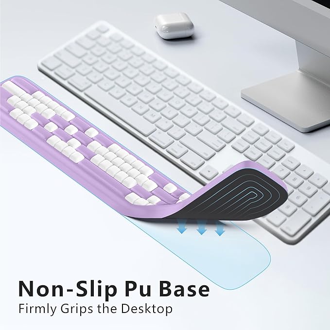 MEKASS Keyboard Wrist Rest, Ergonomic Wrist Pad, Soft Memory Foam Keyboard Hand Rest with Non-Slip Base, Easy Typing, Pain Relief, Comfort Support for Office Work Gaming Accessories (Purple White)