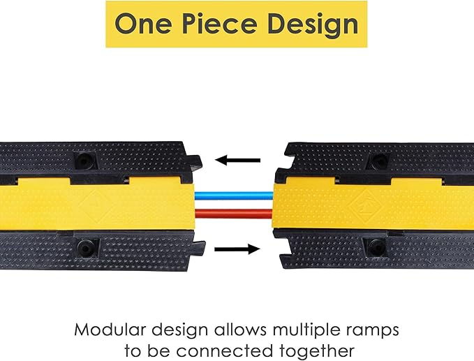 Yescom Cable Ramp Protector 1 Channel Garden Hose Protecitive 22000 Lbs Load Capacity Heavy Duty Speed Bump for Road Driveway Walkway, 2 Packs