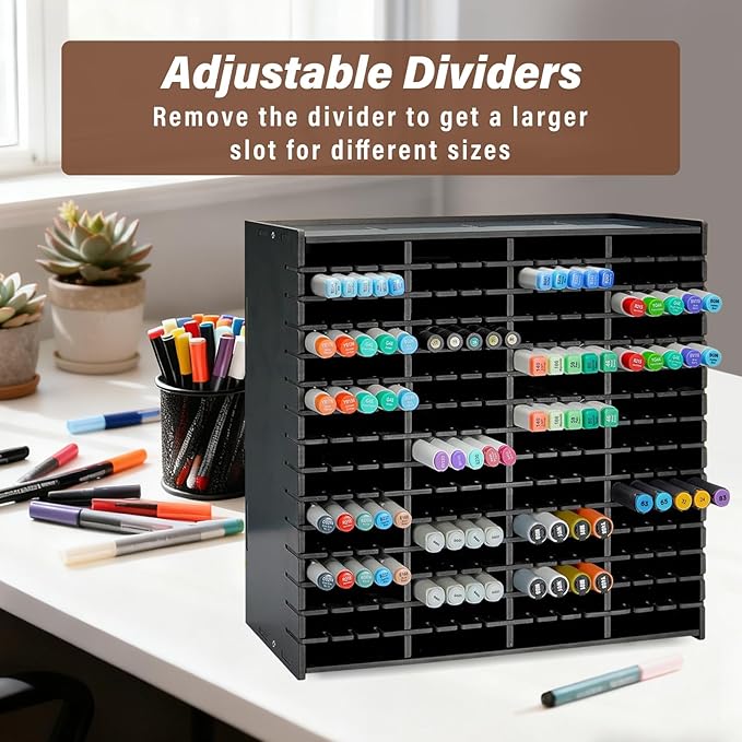 Marker Organizer,240-Slots Marker Holder with Adjustable Divider, Desk Markers Storage Organizer for Pens Colored Pencils Art Brushes Home Office Art Room and Classroom