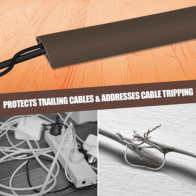 Floor Cord Cover Cable Cavity Self Adhesive Cord Hider Floor 10FT Floor Cable Management Power Cord Protector Floor Electric Cord Covers for Offices, Gym, Exhibitions (CoffeeBrown, 1.97" x 10')