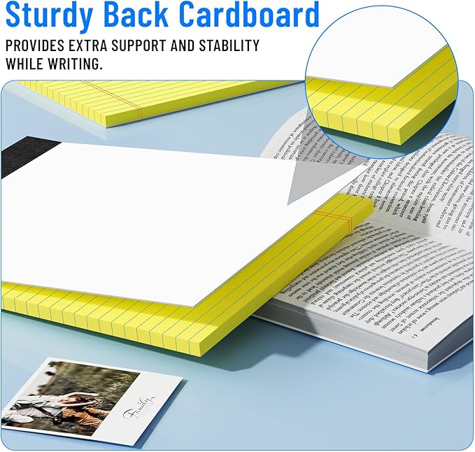 Ciphyfee 6pcs Legal Pads 8.5 x 11, Notepads 8.5 x 11.75 College Ruled Notebook, Writing Pads of Paper, Yellow Note Pads, Memo Pad Papers Perforate Legal Notepads Narrow Ruled Line,30 Sheets/Pack