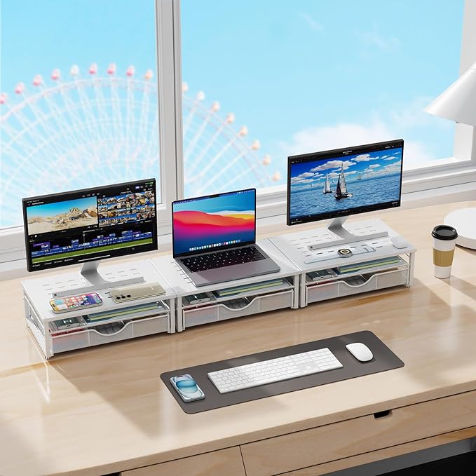 gianotter Computer Monitor Stand Riser, office organizer with Drawer, Office Organizers Storage for Classroom Office Supplies (White)