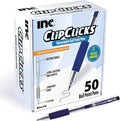 Inc. ClipClicks Retractable Ballpoint Pens - Bulk 1.0-mm Medium-Point Pen Set With Comfort Grip for School, Office, Writing, and Journaling, 50 Count, Blue