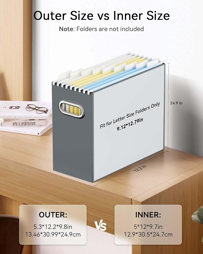 Oterri Cardboard File Organizer Box for Hanging File Folders Letter Size,File Box for Computer Desk,File Cabinet,Working Home,Office,Classroom(Dark Grey, Letter Size - 4 Packs)