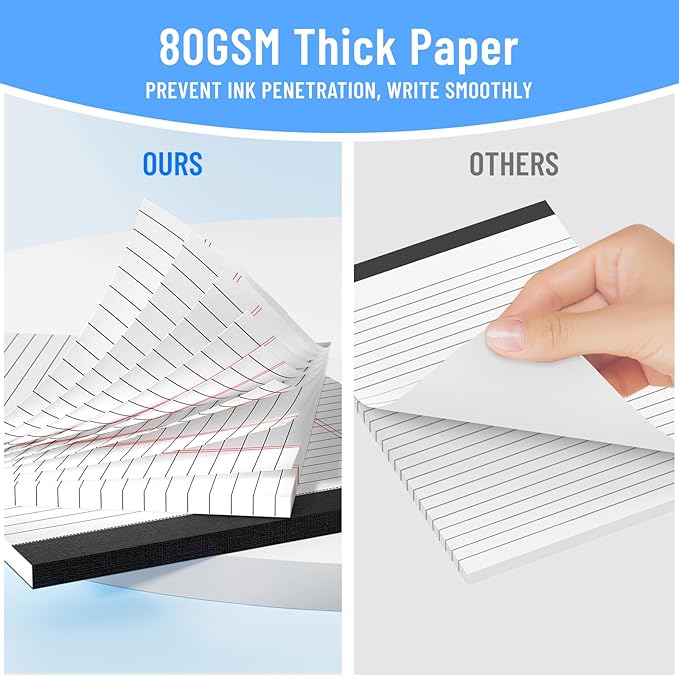 12pcs Legal Pads 8.5 x 11, 50 Sheets/Pack, Notepads 8.5 x 11 Inch, White Note Pads Clear Print Writing Pads of Paper, Memo Pads , Perforate Legal Notepads Paper , Wide Ruled Lined with Sturdy Back