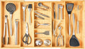 Umilife Extra Large Expandable Kitchen Drawer Organizer for Utensil and Junk, 19" Deep for Big Drawer, 19" to 33" Adjustable Bamboo Wood Drawer Divider, Cutlery Tray, Flatware Holder