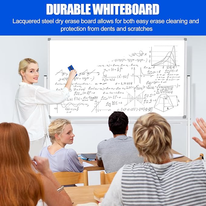 Double-Sided Rolling Whiteboards on Wheels 72 X 48, Large Dry Erase Board with Stands, Magnetic Mobile White Board Standing White Boards with Eraser & Marker & Magnet & Magnetic Calendar