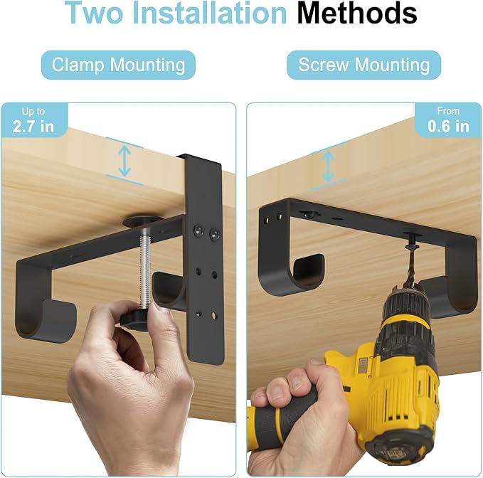 2-in-1 Under Desk Cable Management Tray & Privacy Panel, Dual-Sided Felt Cord Organizer to Hide Wires and Clutter, Desk Mount Cord Holder for Office and Home, Clamp or Screw Mount (Khaki/Gray, 30")