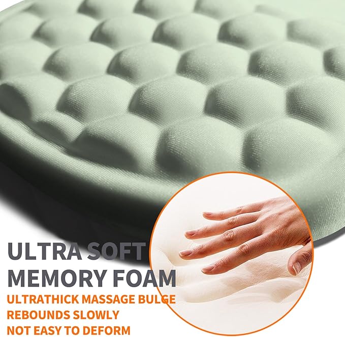 Ergonomic Joint Wrist Support Mouse Pad with Memory Foam Cushion Massage Bump, Carpal Tunnel Pain Relief Mousepad Slope Design for Wrist Rest, 11.8x7.9 in, DarkSeaGreen