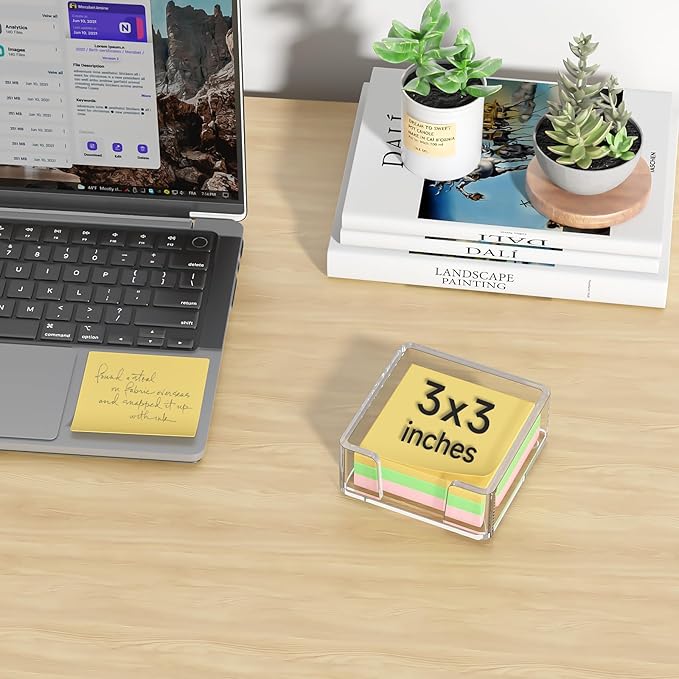 Sticky Note Holder, Crystal Clear Acrylic Notepad Holder 3x3 in Self-Stick Note Dispenser Office Desk Accessories, Memo Pad Holder Organizer for Classroom School Supplies
