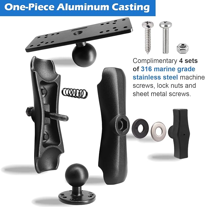 Aluminum Fish Finder Mount with 1.5" / C Size Ball, Medium Arm Marine Electronic/Depth Finder Mount for Boat/Kayak/Fishing, Kayak Accessories, Compatible with Garmin, Lowrance, Humminbird