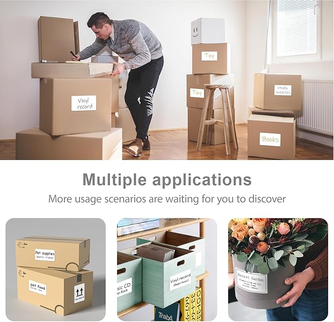 YOULAISHI 3 X 5 Inch Rectangle Sticker White Moving Labels for Boxes, 300PCS Waterproof Removable White Labels Stickers to Write on for Bar-Codes, Address, Small Business Labeling, Inventory