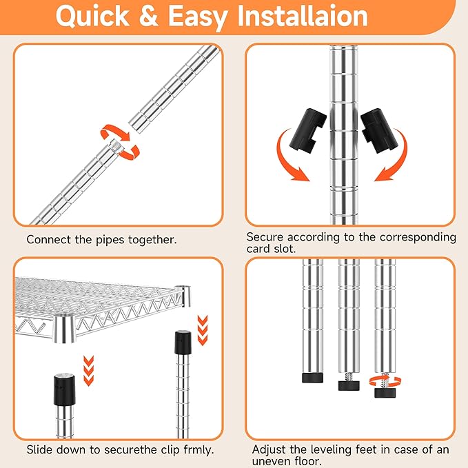 MZG 1750 lbs 5 Tier Storage Rack Metal Wire Shelving Unit, Storage Standing Household Shelf Organizer for Kitchen Pantry Closet Garage Basement Utility Room, Chrome 15.7" D x 45.3" W x 70.4" H