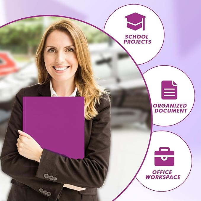 Two Pocket Folders, PANDRI 30 Pack Two Pocket Folders with Prongs, 3 Prong Folders Designed for Office and Classroom, Letter Size Purple