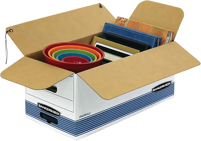 Bankers Box 12-Pack Medium-Duty String & Button File Storage Box, FastFold Assembly, Letter, STOR/FILE, (00704)