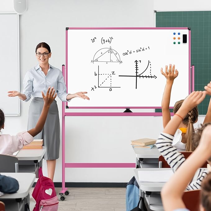 Large Dry-Erase Rolling Magnetic Whiteboard - 48 x 32 Inches Dry Erase Board with Stand Height Adjust Double Sides Mobile White Board Easel on Wheels with 25 Sheets Paper Pad Office, Home & Classroom