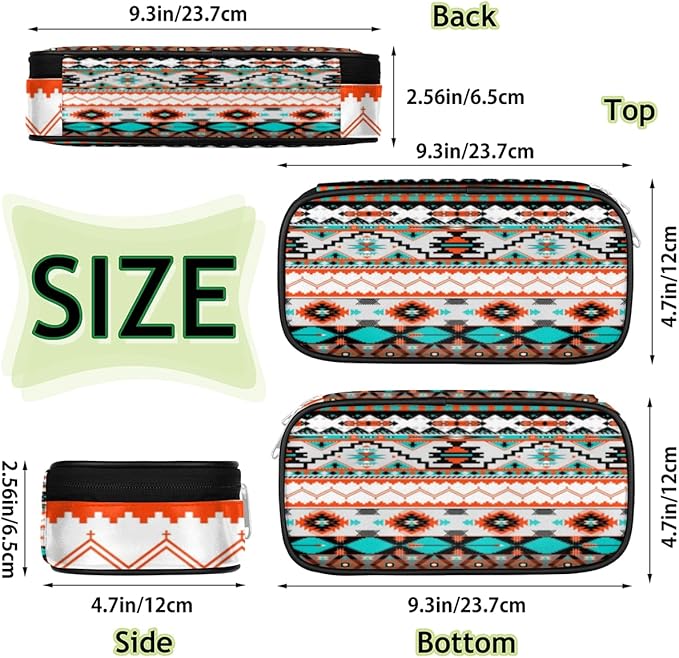 Pardick Aztec Big Capacity Pencil Pen Case Aztec Print Large Pencil Pouch with Zipper Compartments Pencil Bag for Boys Girls Adults Student Office School Supplies