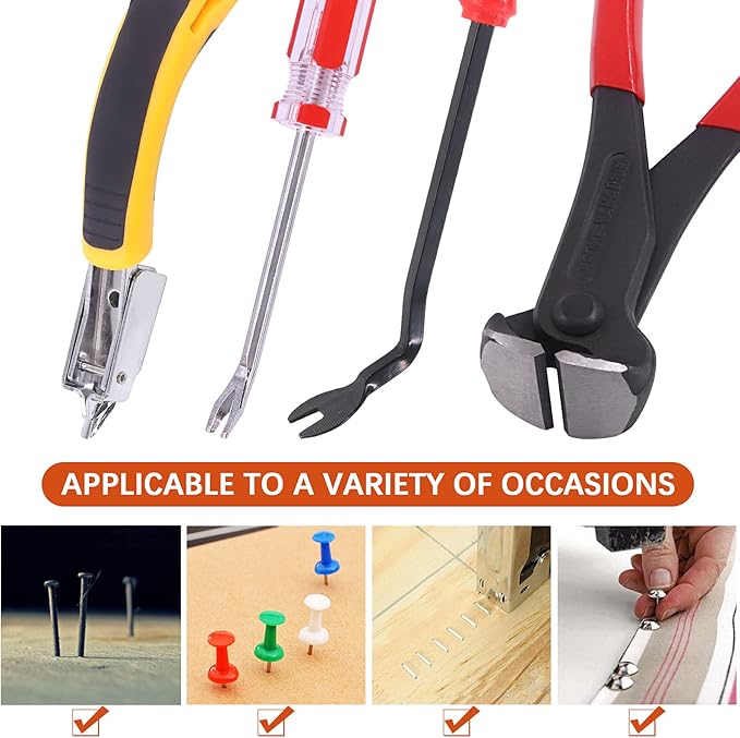 Tanstic 4Pcs Nail Puller and Staple Remover Tool Set, Including 7'' End Cutting Plier, Tack Lifter, Carpet Remover for Furniture, Floor, Wall, Car, Photo, Frame, Wooden Case, Carton