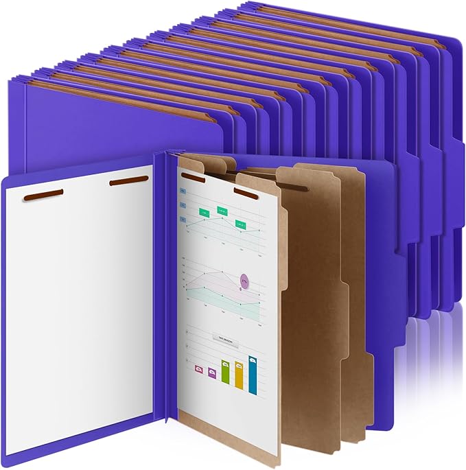 Skyygemm 36 Pcs Classification Folders Letter Size, 3 Divider Pressboard File Folder with Fasteners, Expanding File Organizer Bulk for Teachers, Clergy, Office, Church, Christmas Donations (Purple)