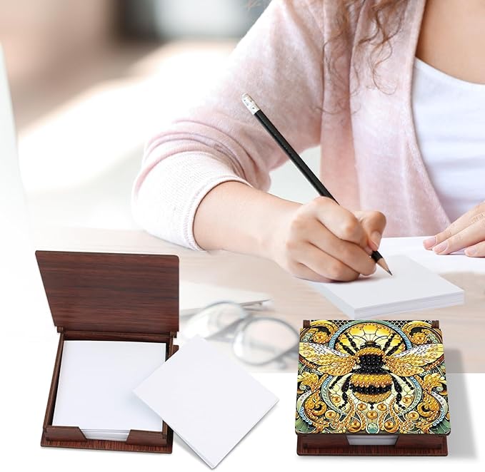 Bee Diamond Painting Kit Note Box,Memo Paper Storage Box Diamond Art,Sticky Note Holder Diamond Art,Diamond Painting Memo Pad For Office Desk. (Bee)