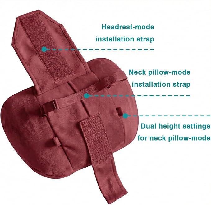 2PCS Car Pillow for Car Neck Pillow for Driving Seat Lumbar Support Soft Cushion with Extra Filling Accessories Back Support for Travel Nap and Trips Sleeping(Red, Head)