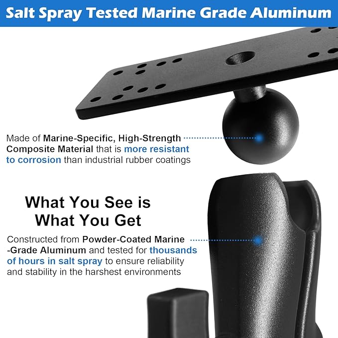 Aluminum Fish Finder Mount with 1.5" / C Size Ball, Medium Arm Marine Electronic/Depth Finder Mount for Boat/Kayak/Fishing, Kayak Accessories, Compatible with Garmin, Lowrance, Humminbird