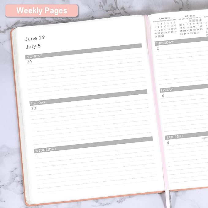 2026 Planner - JAN 2026 - DEC 2026, Planner 8.5" x 11", 2026 planner Weekly and Monthly, Leather Cover planner with Thick Paper, Back Pocket with Notes Pages - Rose Gold