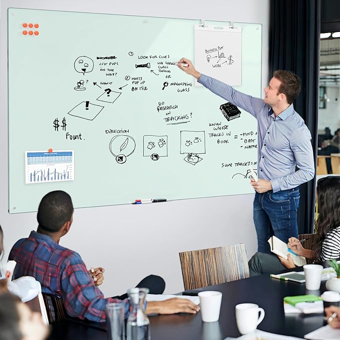 Large Glass Whiteboard, Enhanced Magnetism Glass Dry Erase Board for Wall, 72" x 48" Magnetic Tempered Glass Board, 6' x 4' Big White Board for Home, Office, School