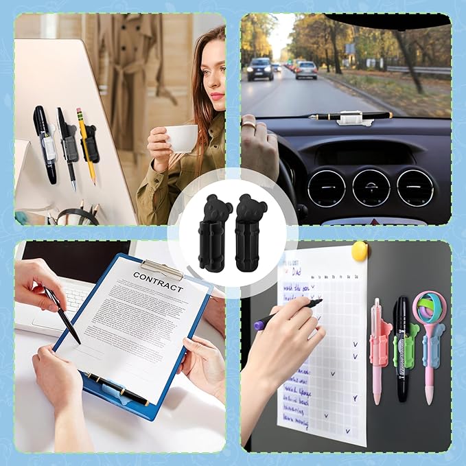 40 Pack Adhesive Pen Holder Clips, Silicone Pencil Holders for Desk, Wall, Whiteboard & Office Organization, Fits Markers, Pens, Pencils (40 Count, Black)