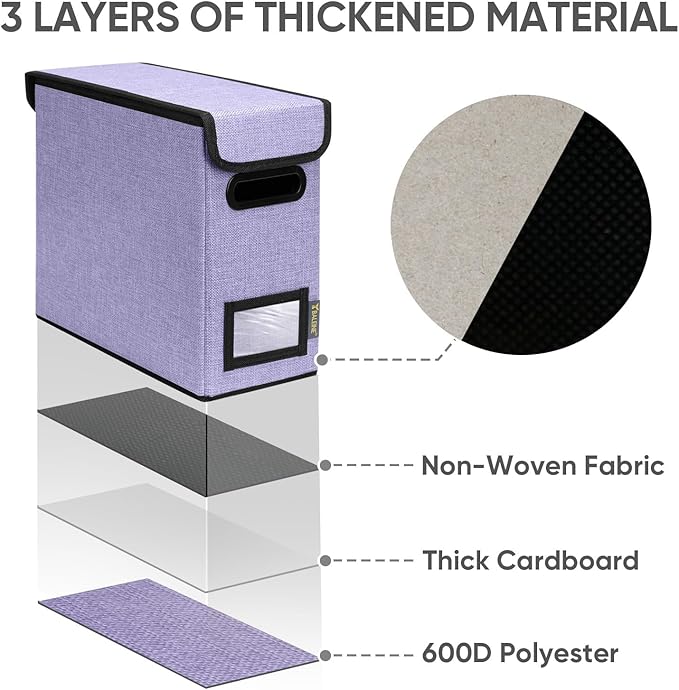 BALEINE File Organizer Box with Lid, Collapsible File Folder Organizer with Plastic Slide, Hanging File Folder Box for Office Document Storage (1 Pack, Purple, S)