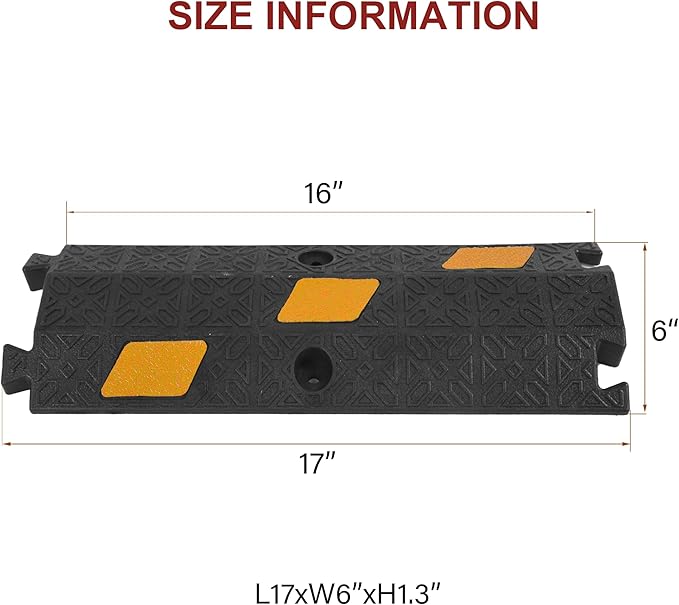 OrangeStar 6 Pack 17" Cable Protector Cover Ramps, 1-Channel Floor Protective Wire Cord Ramp, Heavy Duty Driveway Speed Bump