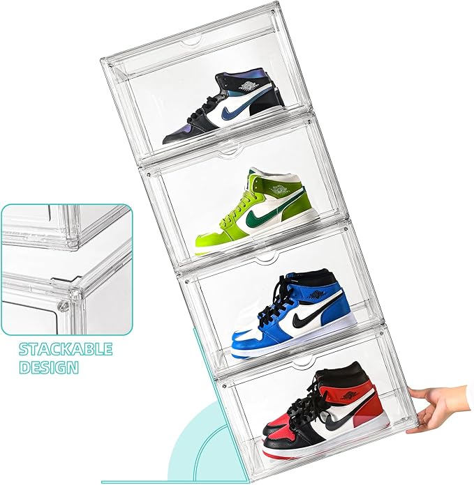 Clear Shoe Organizer,Stackable Shoe Display Case,Shoe Box Storage Bins with Magnetic Door,Fit Shoe Size Up to US 14 (X-Large-1Pack)