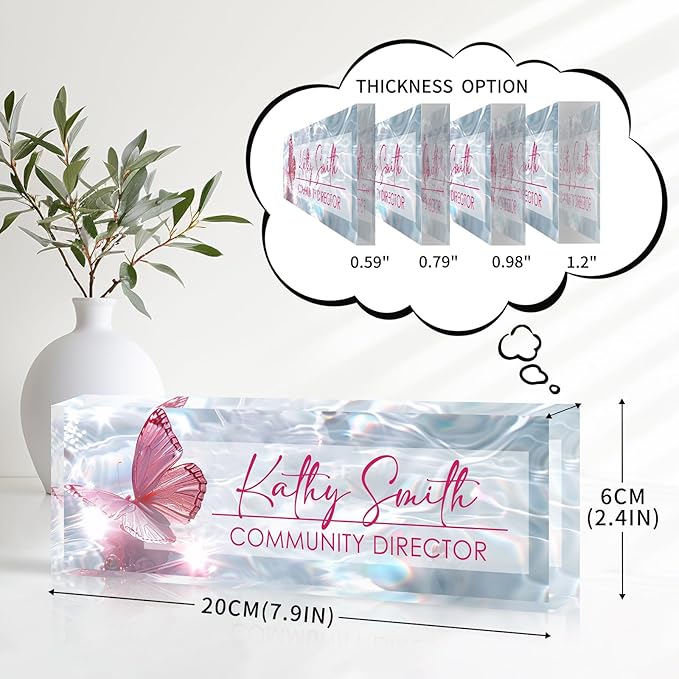 Desk Name Plate Personalized Name Plate for Desk, Office Desk Decor, 3D Style Personalized Plaque Name Plates for Desks Custom Appreciation Gifts for Boss Lady Employee Coworkers (Shiny Butterfly)