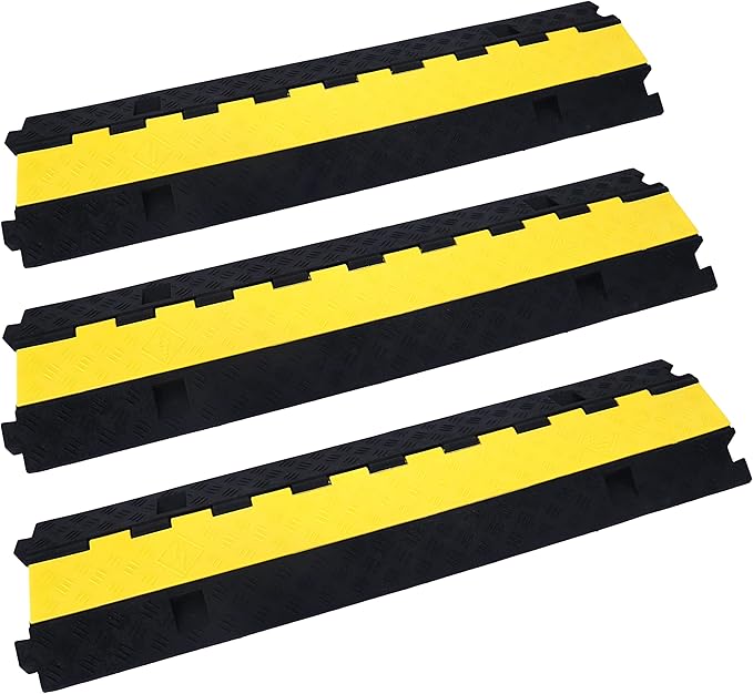 Cable Ramp Cable Protector Ramps Wire Hose Protective 2 Channel Traffic Rubber Plastic Cord Cover Speed Bump for Asphalt Concrete Gravel Driveway Outdoor, 3 Pack