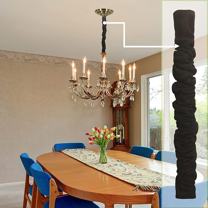Fabric Cord Cover & Chandelier Chain Cover 2 Pack 6Feet Length for Chandelier Lighting Wires Natural Burlap Easy to Install (Black)