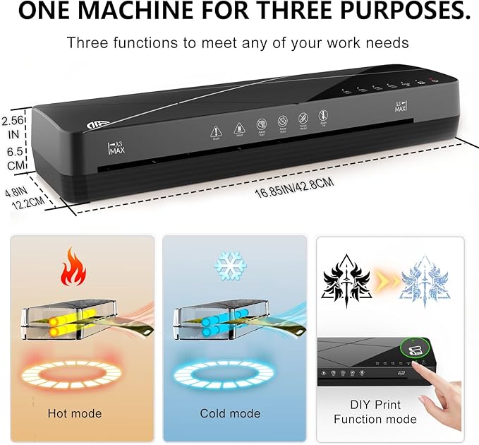 Crenova Laminator Machine 13 inch, Laminating Machine with 50 Laminating Sheets 60s Quick Warm Up Auto-Off, 6 in1 Lamination Machine ABS Jam Free for Home Office School, Black