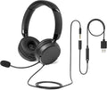Amazon Basics On Ear Wired Computer Headset with Adjustable Microphone, 3.5mm Port or in Line Control with USB-A Port, Foldable, Small/Medium Size, Black