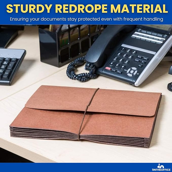 1InTheOffice Expanding File Folder with Flap and Cord Closure, 5-1/4" Expansion, Letter Size, Wallet Redrope, 3 Pack