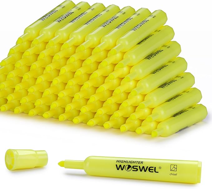 WOSWEL Highlighters Bulk, 72 Pack Tank Style Highlighters Set, Fluorescent Yellow, Chisel Tip Highlighter Markers Bulk for Kid and Adult Coloring, Highlighting as School Supplies