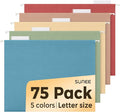 SUNEE Hanging File Folders, Retro Colors - 75 Pack, Colored File Folders Letter Size with 1/5-Cut Tabs, Ideal for Organizing Home and Office Documents