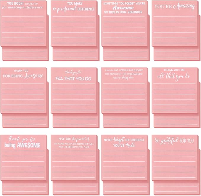 Yinder 24 Pcs Employee Appreciation Sticky Notes New Year Gift Bulk Motivation Sticky Note Pads Inspirational Gift for Teacher Nurse Staff Coworker Office Supply 3 x 3'' (Appreciation,Pink)