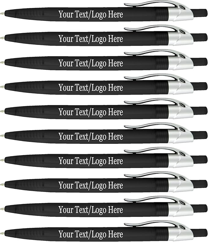 SyPen Personalized Pens With your Custom Logo or Text-500 Pack Bulk-for Businesses, Parties, and Events, Custom Printed Ballpoint Click Pens, Translucent Barrel, Black Pen, Black Ink