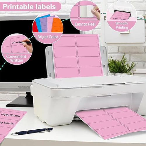 2" x 4" Colored Address Labels, 200 Bright Pink Label Stickers- Laser/Ink Jet Printer Mailing Labels, 8.5"x11" 20 per Sheet