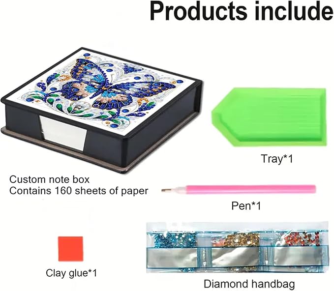 Butterfly Diamond Painting Kit Note Box,Memo Paper Storage Box Diamond Art,Sticky Note Holder Diamond Art,Diamond Painting Memo Pad For Office Desk. (Butterfly)