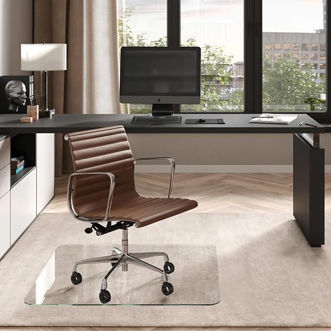 Vitrazza Glass Chair Mat 42” x 42” Superior ¼ Thick, Luminoso Low-Iron Ultra Clear, Certified Tempered Safety Glass, Delivers a Smooth Glide, Protects Carpet or Wood, Beautiful in Home or Office