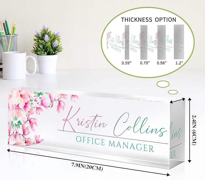 Custom Name Plate for Desk, Personalized Desk Name Plate on Clear Acrylic Glass, Appreciation Gifts for Teacher Employee Boss Coworkers Nurse, Office Desk Accessories for Women Men (Peach)
