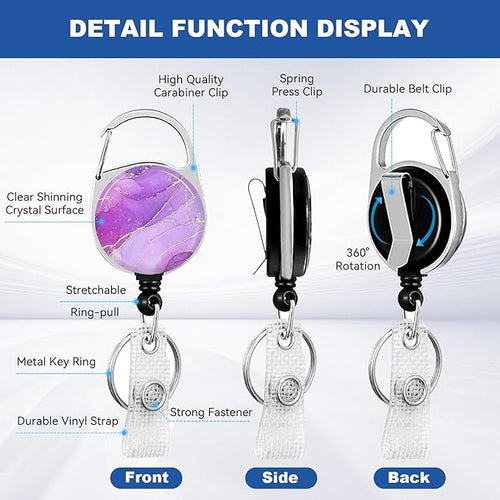 2 Pack Marble ID Badge Holder with Heavy Duty Retractable Reel Keychain for WomenStudents,Teachers, Nurses, Office Use 3