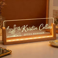Personalized LED Name Plate for Desk, Light Up Acrylic Office Decor Desk Name Plate with Wooden Base, Custom Name Logo Quote, Appreciation Gifts for Boss Coworkers Employee Women Men (Logo)