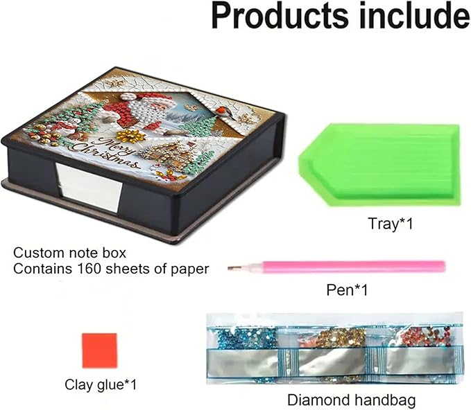Christmas Diamond Painting Kit Note Box,Memo Paper Storage Box Diamonds Art,Sticky Note Holder Diamonds Art,Diamond Painting Memo Pad For Office Desk. (Christmas2)